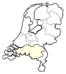 Map of Netherlands, North Brabant highlighted