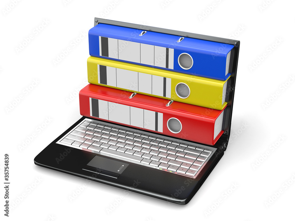 Poster Archive. Laptop with folders instead of the screen