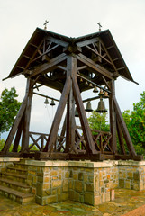 Ancient church bells on belfry wooden  tower
