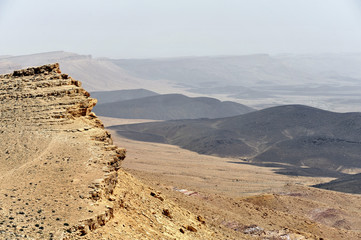 Volcanic formations in Crater Ramon, Negev desert.