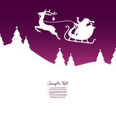 Xmas Card Christmas Sleigh & Reindeer Purple