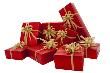 Red gift box over white background