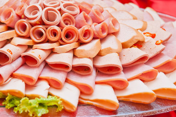 close up Arrange ham beautifully