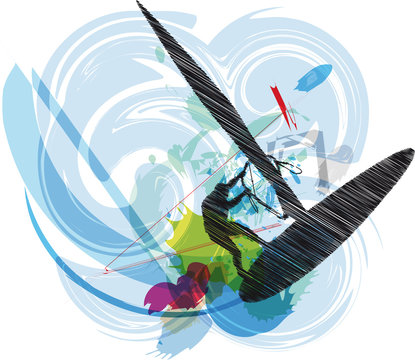 windsurfing illustration. Vector