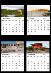Calendario septiembre,octubre,noviembre,diciembre 2012