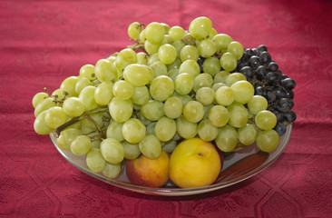 Grapes and nectarines on plate