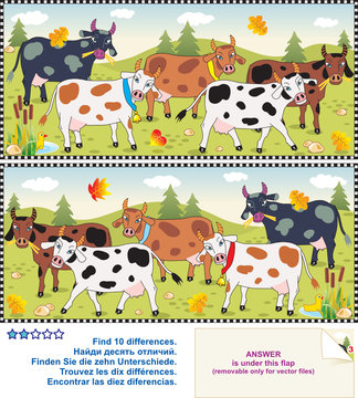 Find the differences visual pictures - cows on a pasture