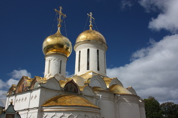Fototapeta na wymiar Golden domes and crosses of the Russian Orthodox Church.