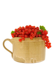 Ceramic cup full of fresh currant berries. Clipping path