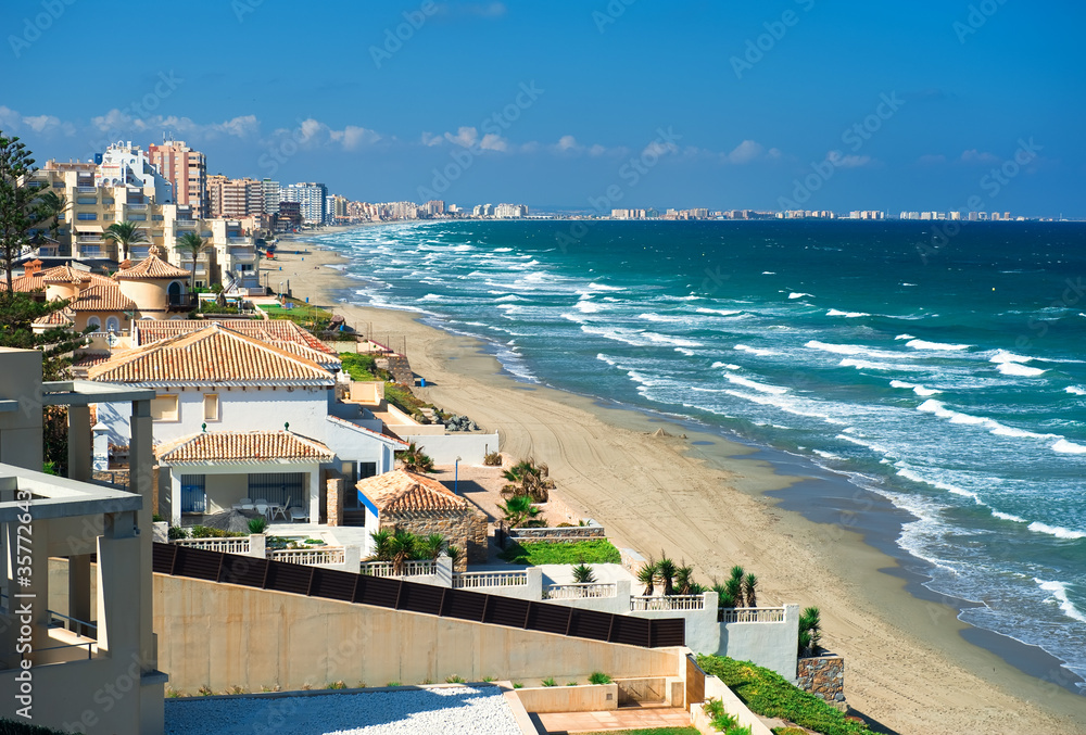 Wall mural beautiful tropical beach, la manga seaside, spain