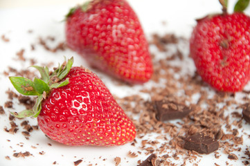 Appetizing fresh strawberries with grated chocolate