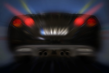 Fast car rear view