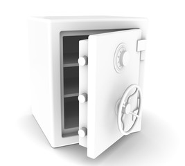 An open Safe with Combination lock. All White. Sparse