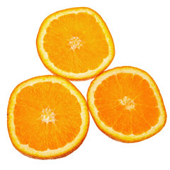 Orange slices isolated over white background.