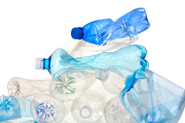 Empty used plastic bottles isolated on white