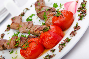 Meat kebab served in plate