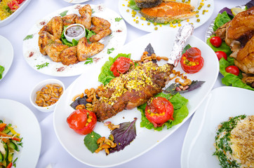 Table served with tasty meals