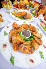 Table served with tasty meals