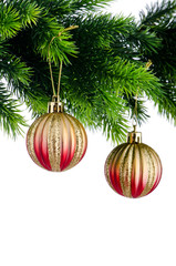 Christmas concept with baubles on white