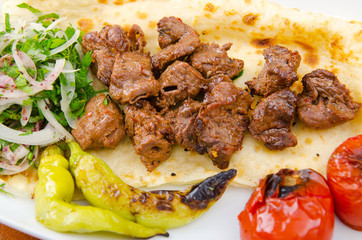 Kebab served in the plate