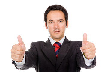 Fototapeta na wymiar młody człowiek biznesu thumbs up, odizolowane na białym