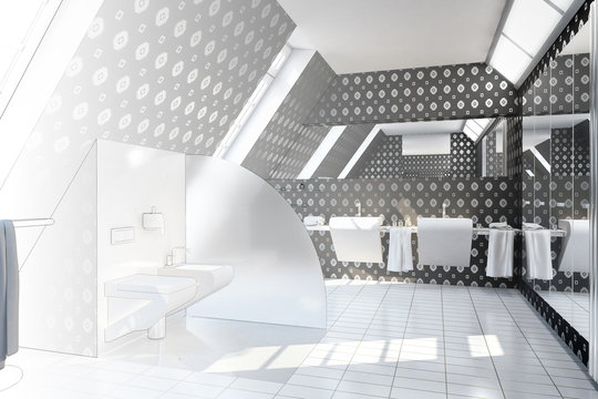 Bathroom designed black (drawing)