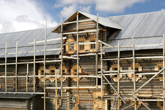 Building of russian wooden house