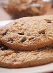 baked cookies close up with chocolate