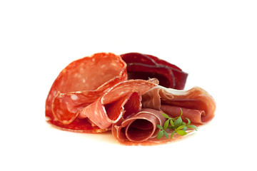 Italian cuisine, gourmet food - prosciutto and salami sausage
