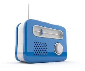 Blue radio 3D. Retro style. Isolated on white background