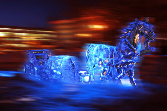 Ice sculpture of a horse and sleigh