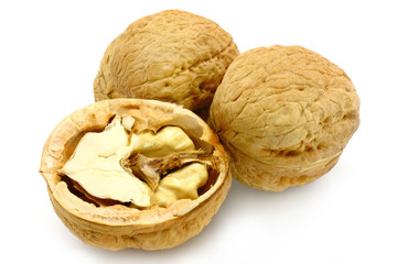 Walnuts close-up on a white background
