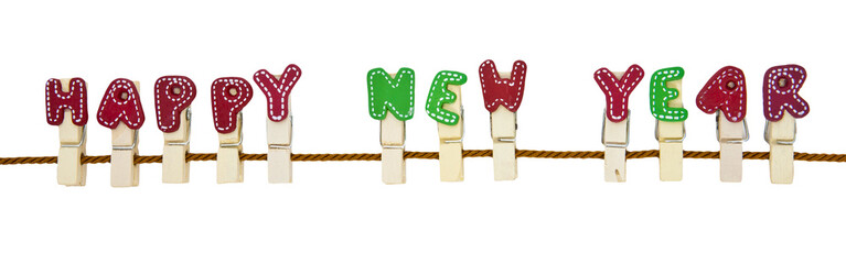 Happy New Year wooden clip on the rope