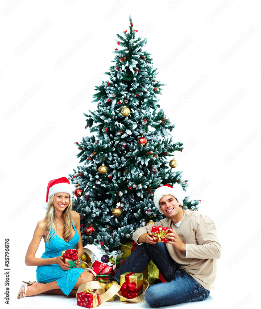 Sticker couple and christmas tree.