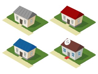 Isometric set of residential houses
