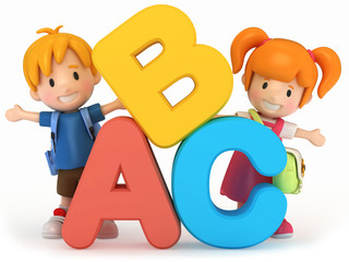 3D render of school kids with ABC © Gouraud Studio