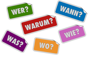 Sticker Set bunt curl oben W-Fragen