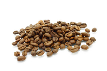 Coffee beans heap on a white background