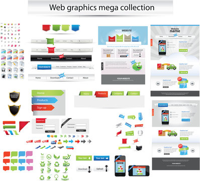 Large collection of web graphics and editable web templates