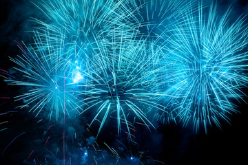 Great cluster of blue fireworks