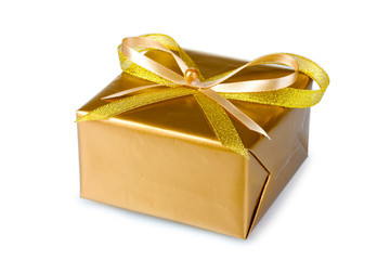 Beautiful golden gift isolated on white