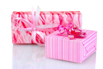 Beautiful pink gifts isolated on white
