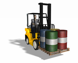 Fork lift loading 4 barrels