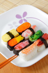 delicious japan sushi mix with chopsticks