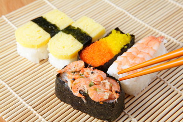 delicious japan sushi mix with chopsticks