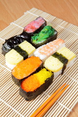 delicious japan sushi mix with chopsticks
