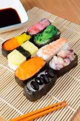 delicious japan sushi mix with chopsticks