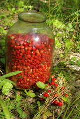 Glass jar with strawberries