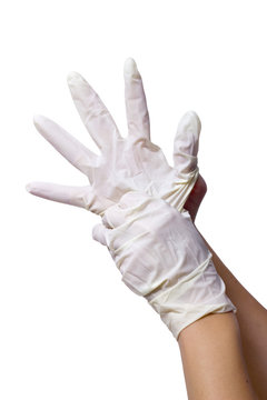 White nitril gloves on hands