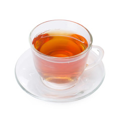 Glass cup with a camomile tea